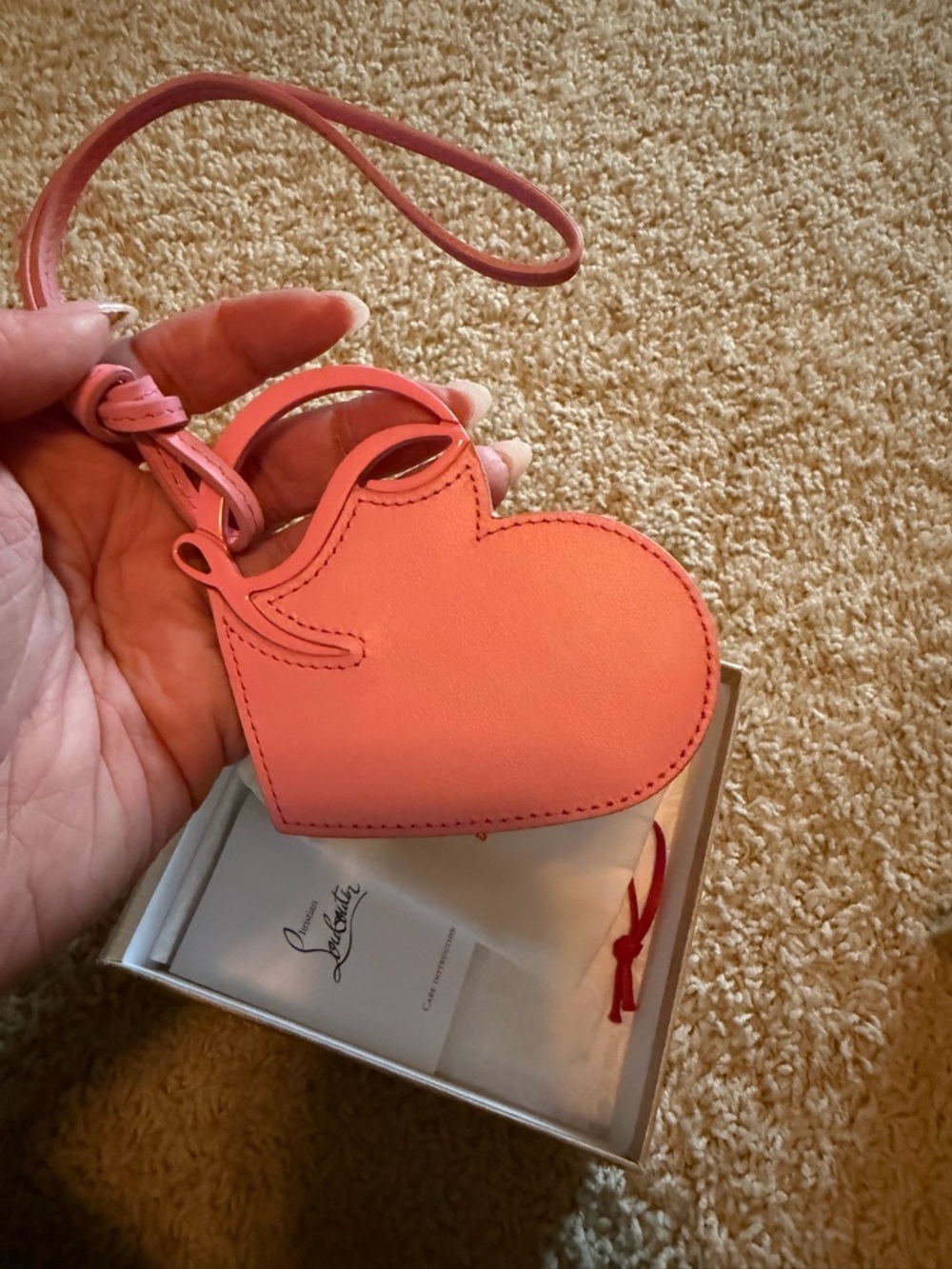 Christian Louboutin Pink Heart Leather Wristlet Charm